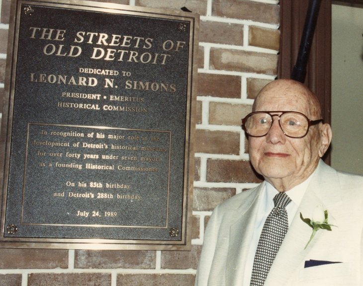 The "Streets of Old Detroit" exhibited at the Detroit Historical Museum was dedicated to Leonard N. Simons in 1989.